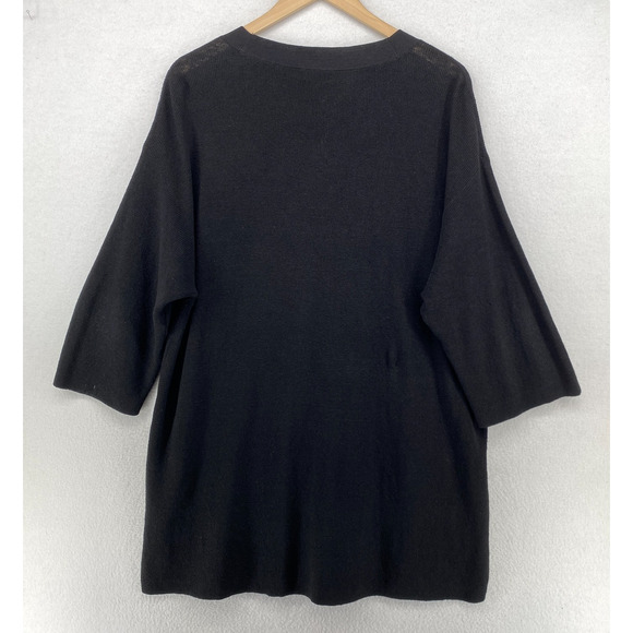 EILEEN FISHER Sweater S M Organic Linen Blend Ribbed Tunic 3/4 Sleeve Black - Picture 3 of 12